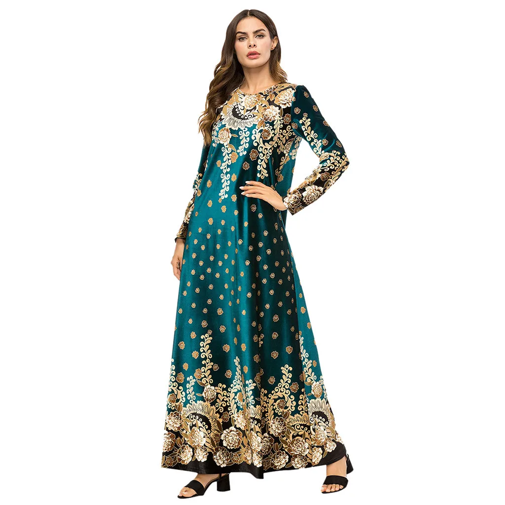 Женское платье с отложным воротником длинным рукавом в мусульманском стиле для