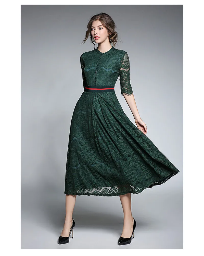 Для женщин платье Кружево империя вечернее длинное Зеленый Черный и пуговицы|women