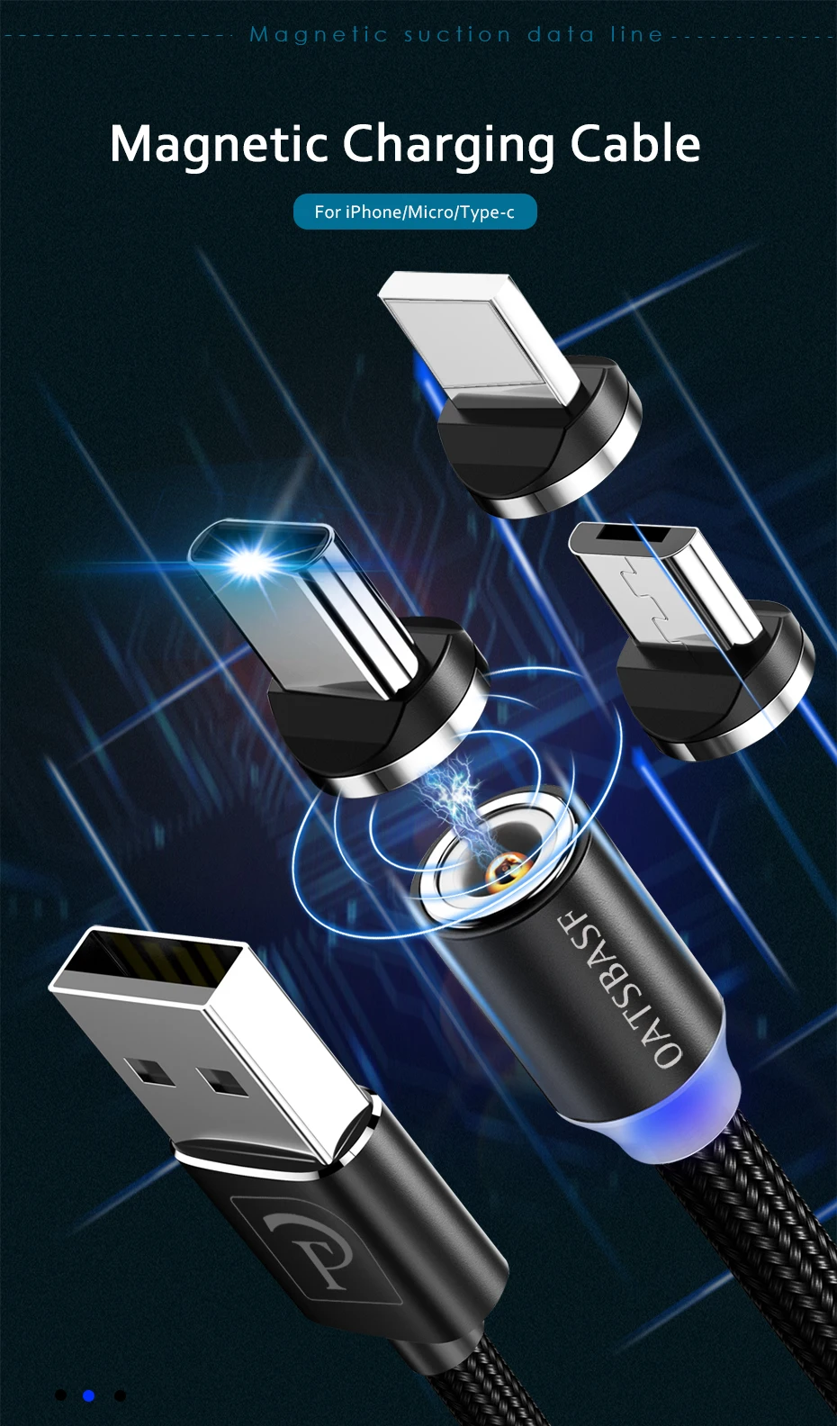 Oatsbasf Магнитный USB кабель для iPhone Micro USB кабель USB C магнит зарядное устройство нейлоновый кабель для redmi note 7 huawei p30
