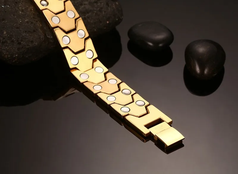 Браслет Мужской Магнитный из нержавеющей стали золотистый 2020 | Украшения и