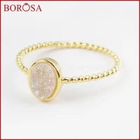 borosa 10pcs new gold color oval rainbow drusy rings mixed colors titanium rainbow druzy bezel ring jewelry for women zg0289