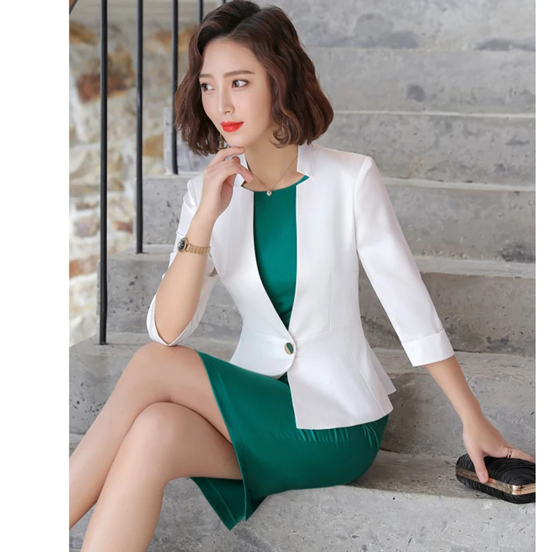 Women's Dress Suits Spring Professional Office Ladies's Blazer Sets Slim Sleeveless Dress 2pcs Formal Workwear Suits W926
