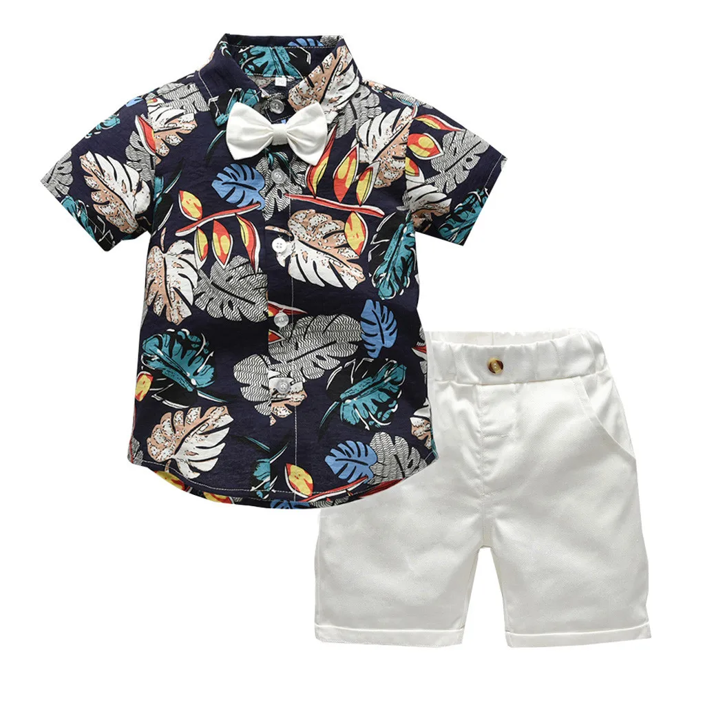 Тёмно-синий Roupa infantil/футболка с короткими рукавами и галстуком-бабочкой для маленьких мальчиков, футболка с листьями топ+ шорты, одежда для детей, Микки#06 - Цвет: Тёмно-синий
