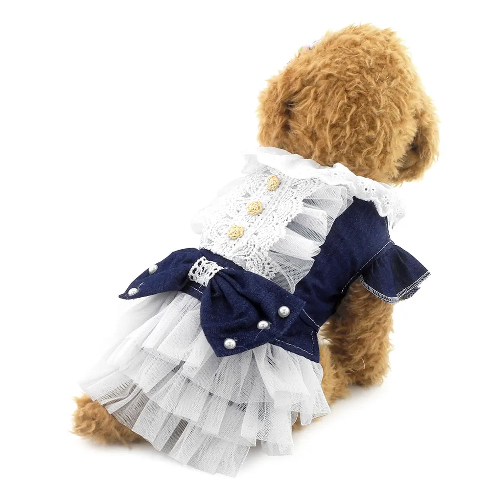 2017 Small Dog/CatPriness Lace Dress Pet Denim with Bow Tutu Skirt Yorkie Chihuahua Clothes |