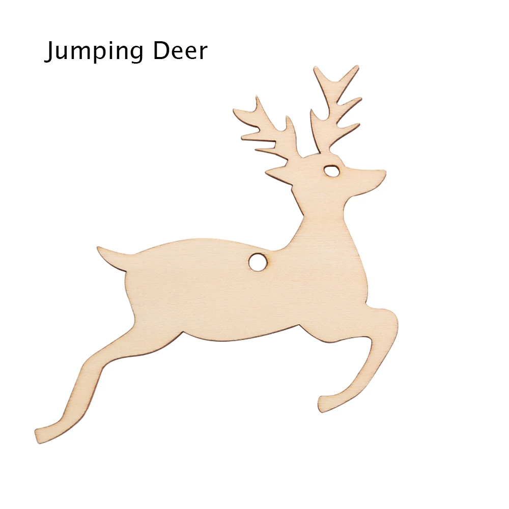 Jumping Deer 10 шт./упак. "сделай сам" Рождественская елка Висячие полоски для карт с рисунком рождественской елки Снеговик Ангел Форма деревянные украшения фестиваля подвесное украшение - Цвет: Jumping Deer