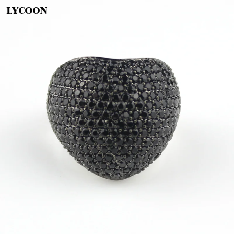 LYCOON новое модное кольцо в форме сердца роскошное блестящее черное CZ с кубическим