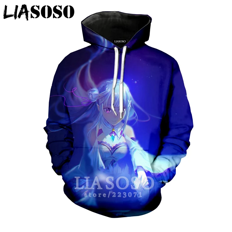 LIASOSO новинка зимы 2019 Мужская и Женская толстовка с 3D принтом аниме Re Zero длинным