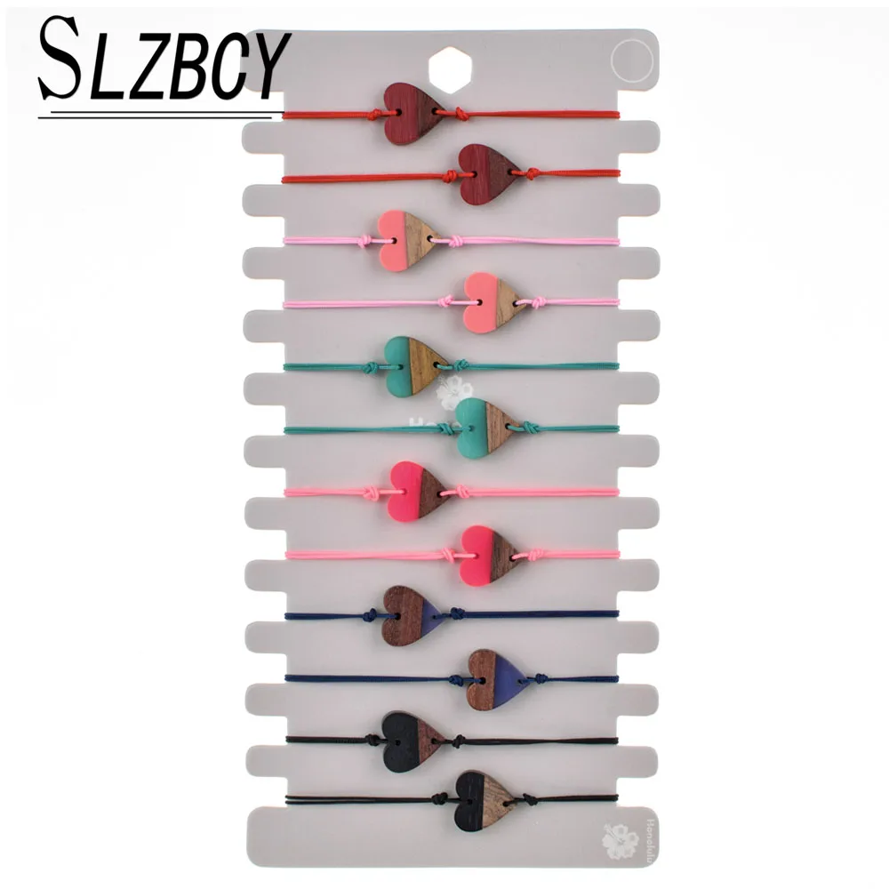 Набор из 12 Разноцветных Деревянных браслетов в форме сердца для женщин и мужчин