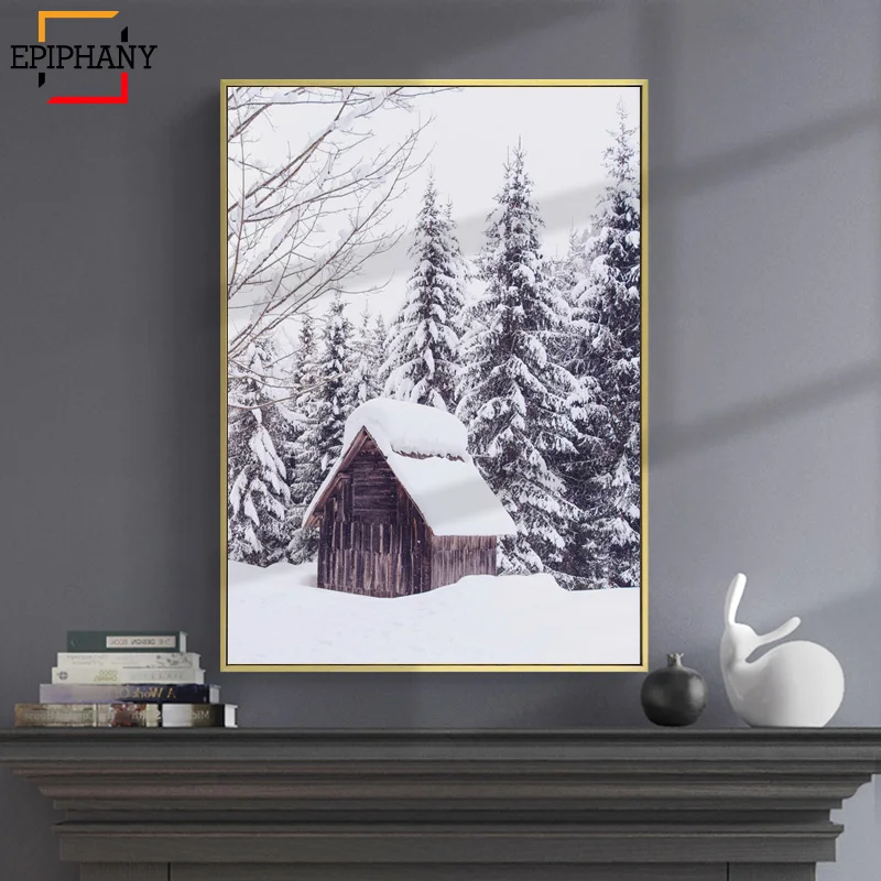 Christmas Wall Decor Winter Wall Art Prints Snow Covered Pine Trees Moose Reindeer Canvas Painting Wall Pictures for Room Decor