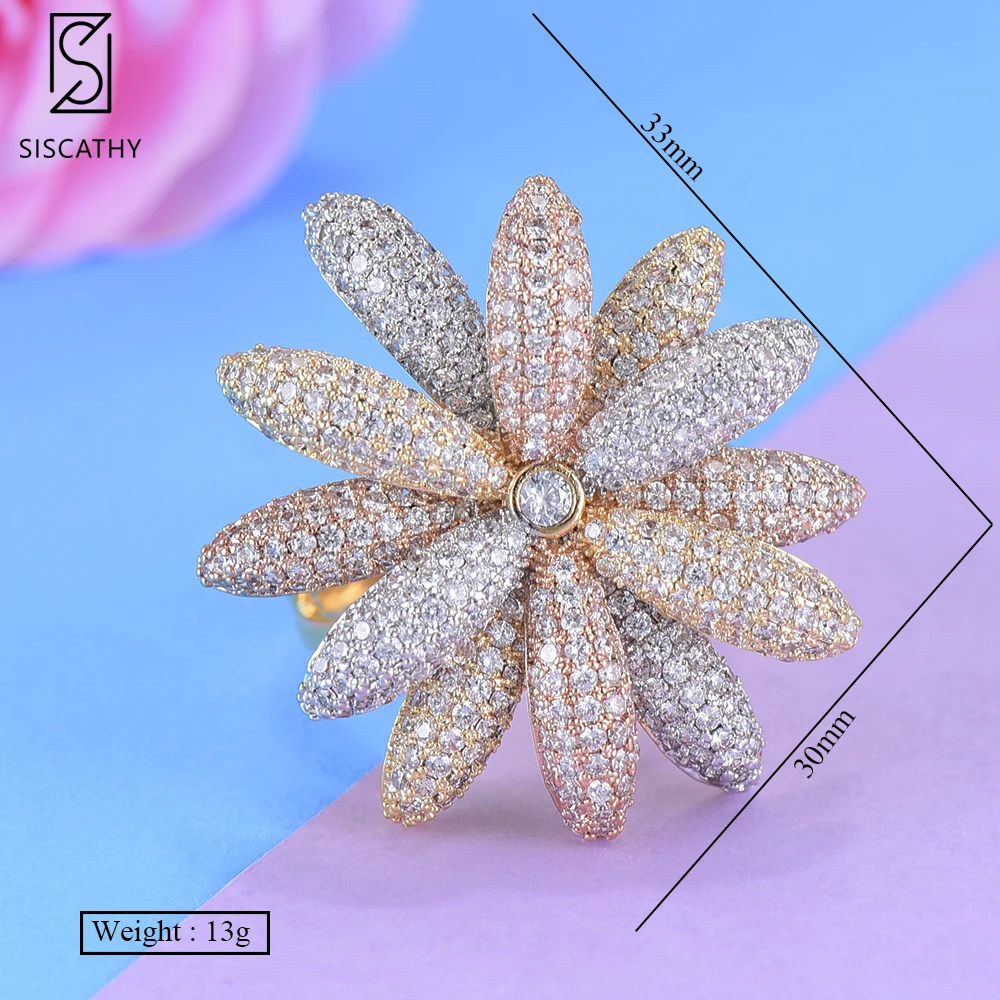 

SISCATHY 2019 Luxury Blossom Flower Floral Ring For Women Cubic Ziron CZ Wedding Engagement Dubai Bridal Finger Rings Jewelry
