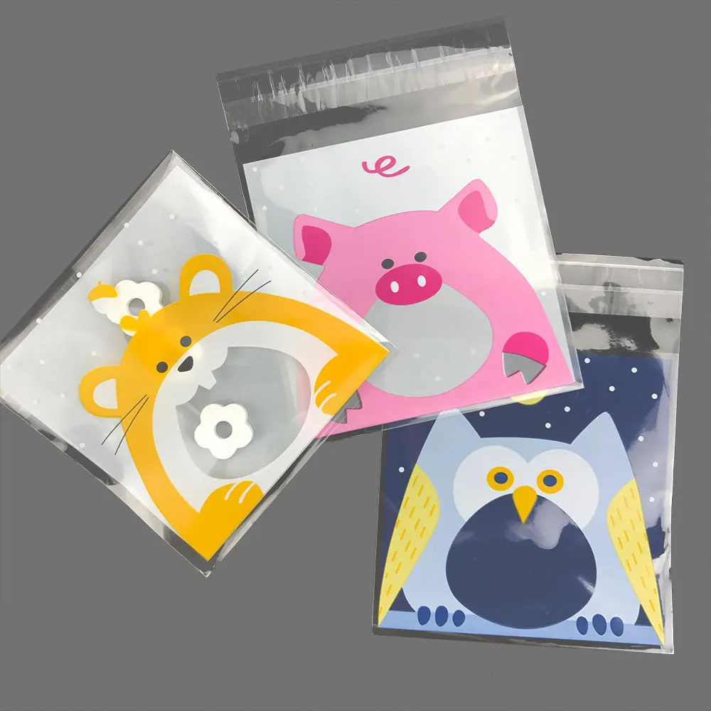 

100Pcs Animals P Big Mouth Self Adhesive Biscuit Bags For Kids Birthday Party Supplies Cookie Candy Bags 10x10cm Gift Package