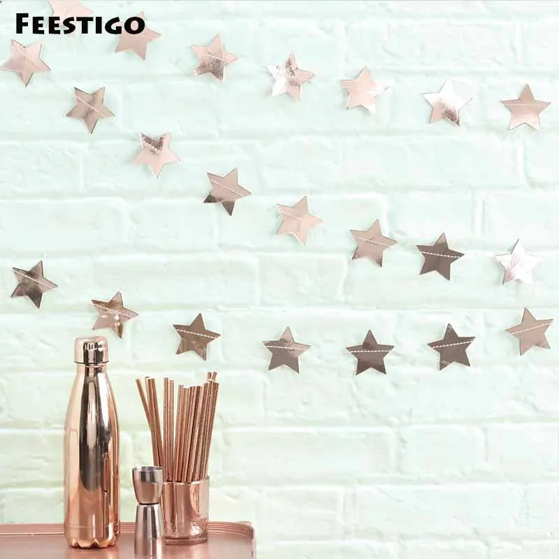 2.8m Rose Gold Round Hanging Banner Metallic Shimmer Foil Star Garland Wedding Birthday Bridal Shower Festive Party Decoration | Дом и сад