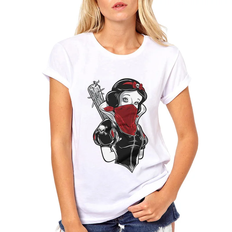 Punk T Shirt Women Cartoon Light Yellow Hair Tattoo Alice Princess Printing Top Female Tee Short Sleeve Shirts Clothing | Женская одежда