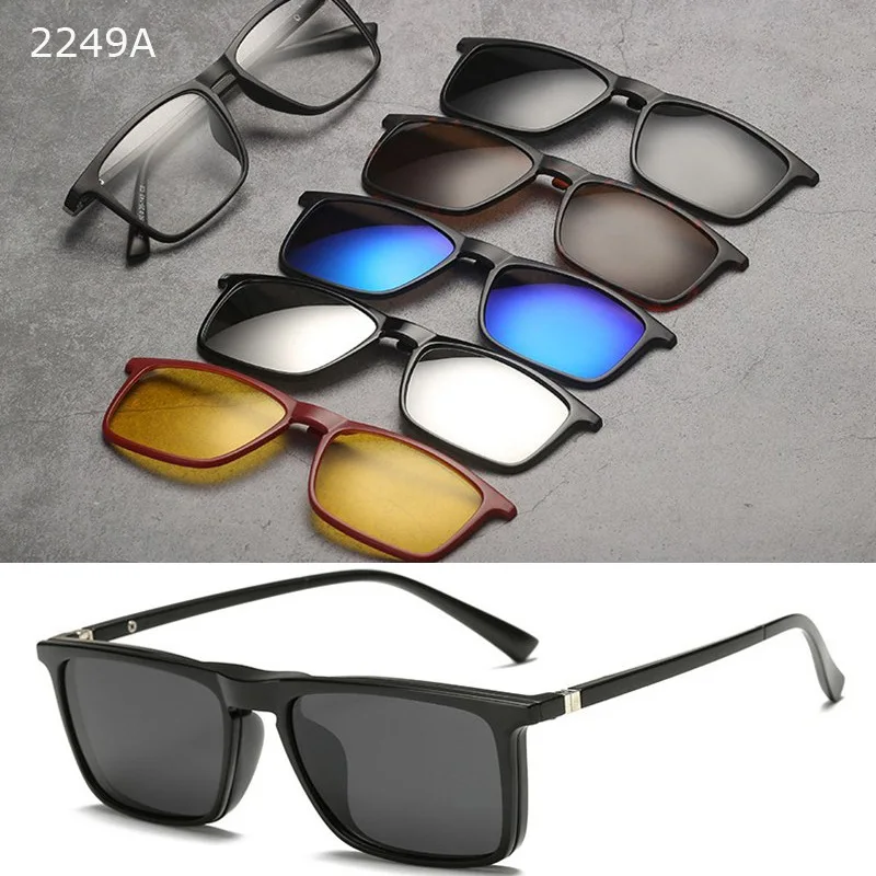 QIFENG Optical Spectacle Frame Men Women TR90 With 5 Clip On Sunglasses Polarized Magnetic Myopia Glasses Eyeglasses Frame QF125