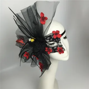 Черная Лолита, цветок, кружево, искусственная бабочка, чехол для лица, маска для вечеринки, клуба, девушки, сценическое исполнение, фотореквизит