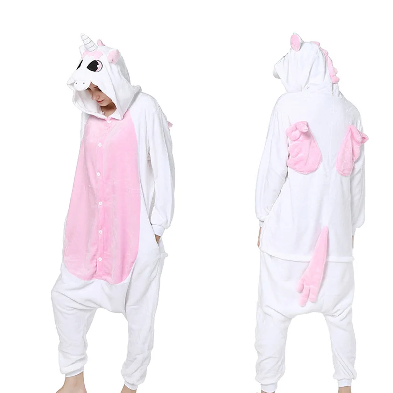 pink unicorn Зимние пижамы унисекс для взрослых с милыми животными; комплекты одежды для сна с героями мультфильмов; женские пижамы; теплая Фланелевая пижама с единорогом и единорогом - Цвет: pink unicorn