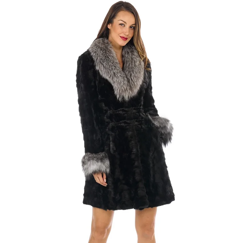 TOPFUR 2021 New Fashion Winter Female Long Coats Real Fur Coat For Women Black Natural Mink Fur Outerwear & Coats Basic Jackets