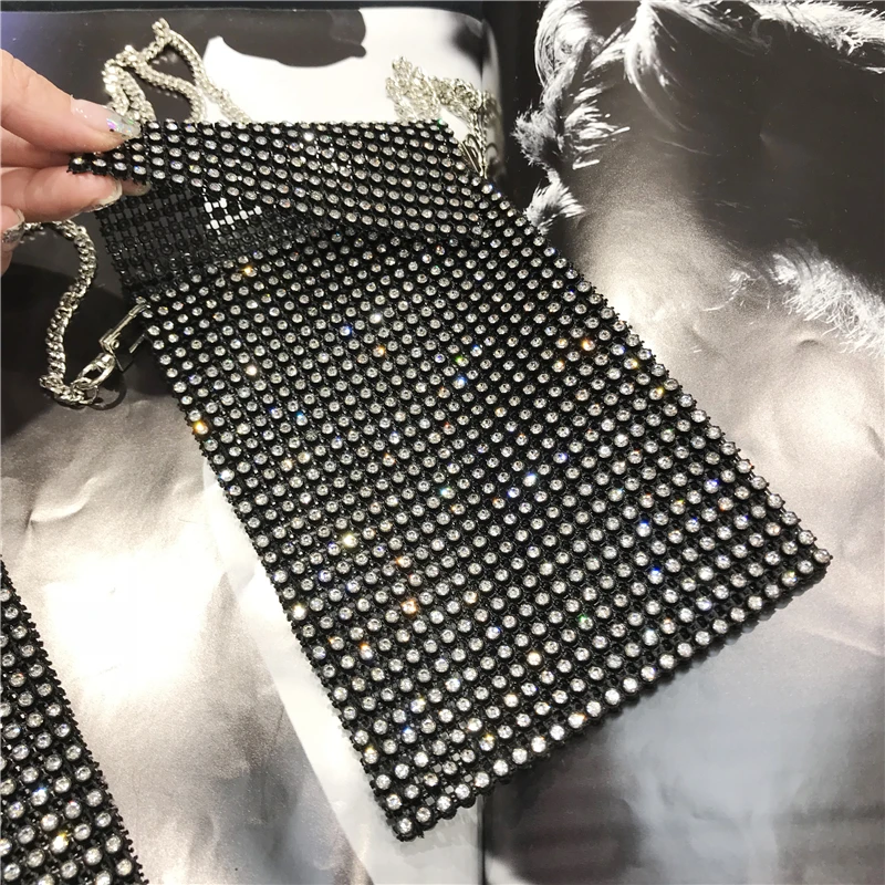 Роскошный модный женский вечерний клатч с черными бриллиантами сумка для