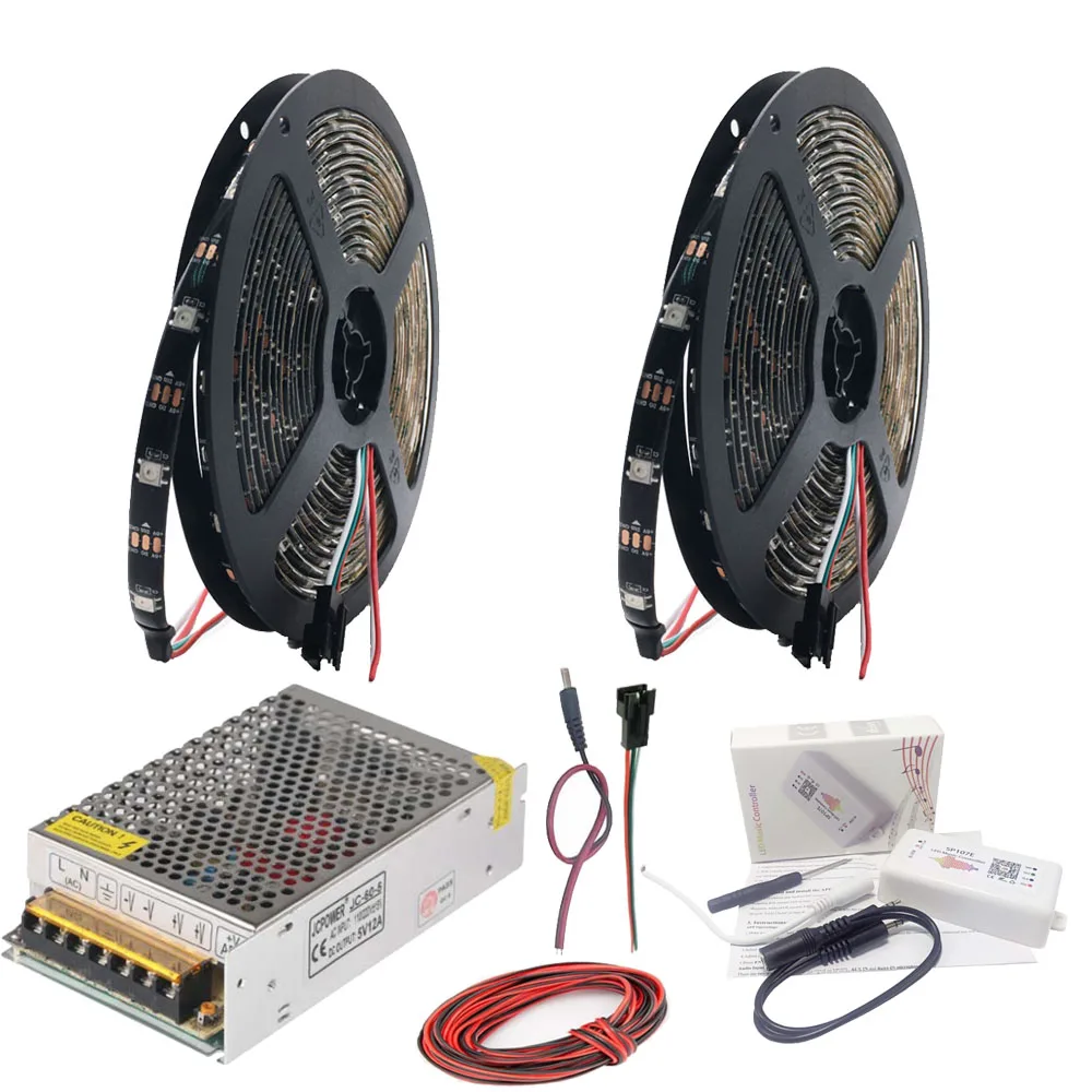 WS2812B WS2812 RGB светодиодный светильник SP107E Bluetooth музыкальный RGB светодиодный контроллер DC5V светодиодный трансформатор 5 м 10 м 15 м 20 м комплект