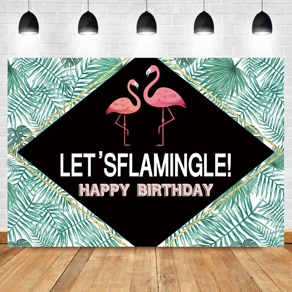 Let's Flamingo фон для фотосъемки с днем рождения Летний зеленый Фламинго Leveas День