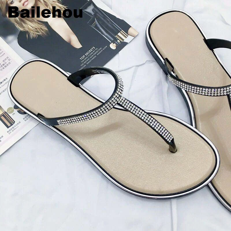 Bailehou/Модные женские шлёпанцы для женщин с кристаллами и стразами шлепанцы