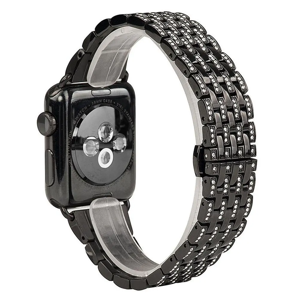 black Сменные Ремешки для наручных часов Apple Watch Series 5, 4, 3, 2, с украшением в виде кристаллов Стразы Роскошные туфли-лодочки на платформе, ремешок для наручных часов IWatch, 42/38/44/40 мм Для женщин браслет - Цвет ремешка: black