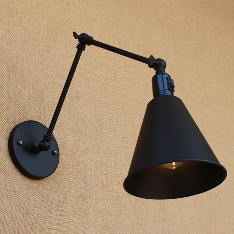 

Loft black retro industrial metal wall lamp adjust sconce E27/E26 Lights with switch for living room Bathroom bedroom fixture