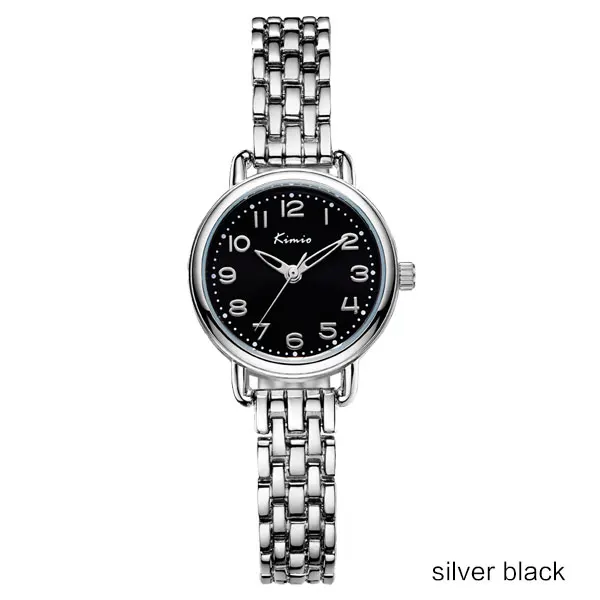 silver black Бренд KIMIO, женские кварцевые часы, платье, аналоговые часы, модный браслет, часы, золотой сплав, чехол, наручные часы, горячие девушки, подарок, часы - Цвет: silver black