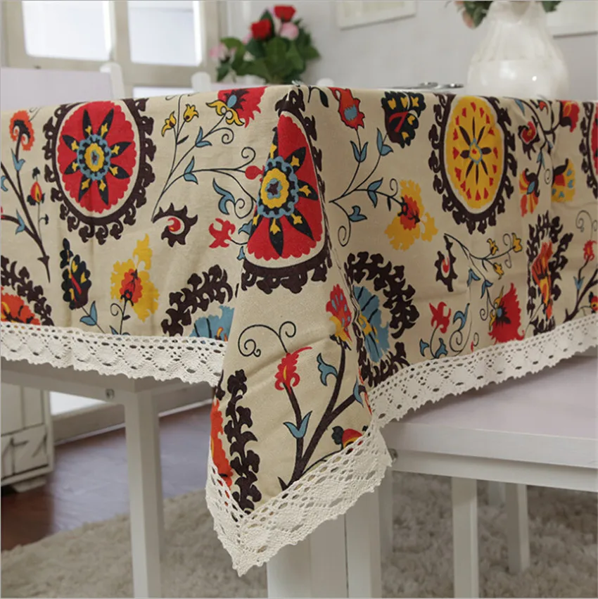 

Bohemian table cloth rectangular lace for eid for ramadan decoration mandala in the kitchen Cotton and linen tablecloth