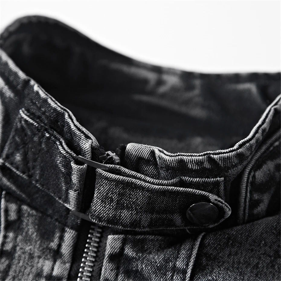 Винтаж джинсовые куртки мужские Slim Fit Повседневное Для мужчин s джинсовый пиджак Мода Винтаж одежда для Для мужчин цвет: черный, синий на молнии WN38