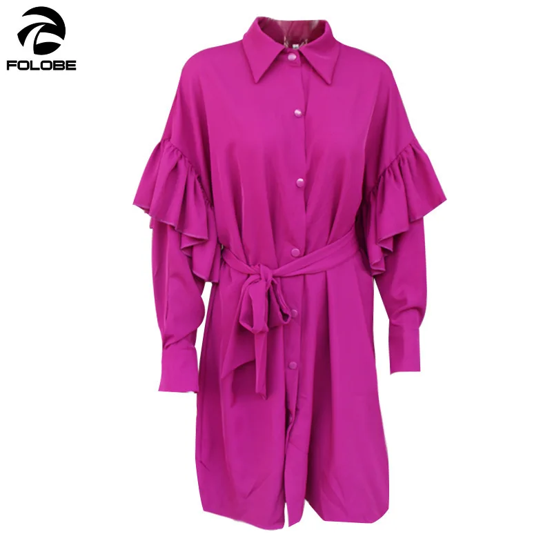Женские платья с оборками FOLOBE рукавами фонариками высокой талией Бандажное