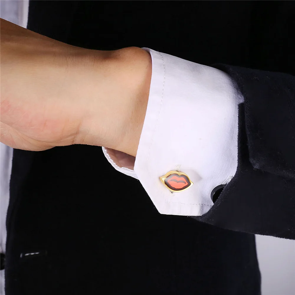 Красные губы золотого цвета Запонки роскошные мужские запонки брендовые унисекс