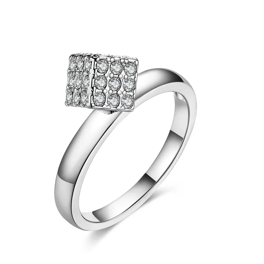 Простой посеребренные Cube с белыми стразами кольцо женской палец кольца