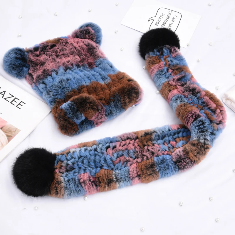 TopFurMall) Детские осенние зимние комплекты из натурального меха кролика рекса, шарф с шапкой, детские меховые шарфы, пашмины, обертывания LF9018