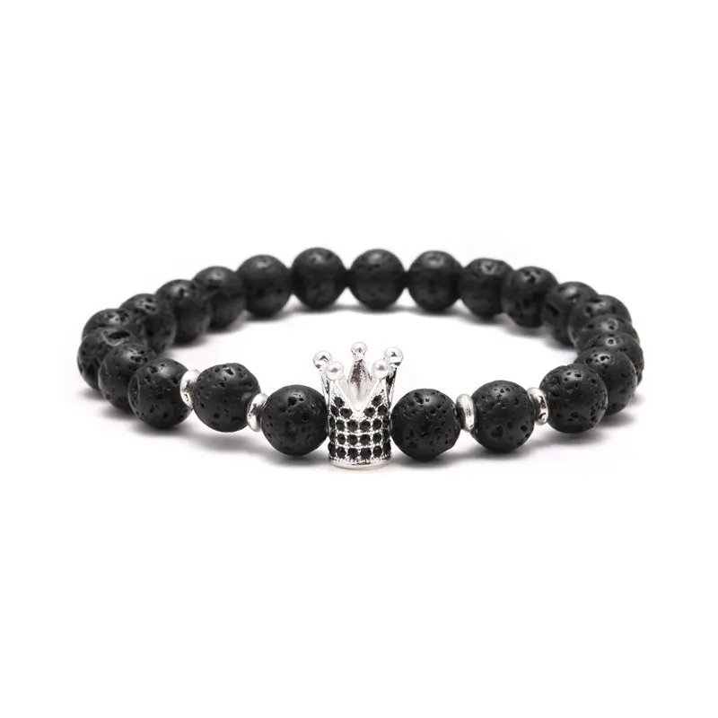 ZJ1004S Micro Pave Белый CZ золотой цвет король браслет с шармом с короной для мужчин тусклый польский белый попкорн камень браслет из бисера ювелирные изделия для женщин - Окраска металла: ZJ1004S