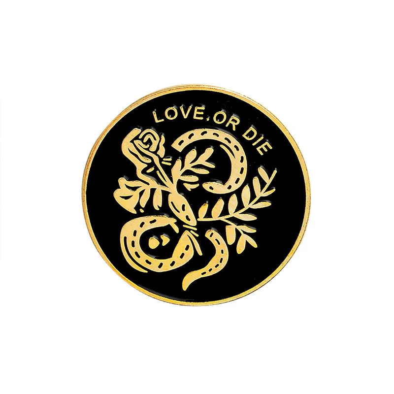 Мультяшный рисунок черепа сгореть Brite Love or die Love kills Hand с розовой змеей Брошь Золотая Серебряная эмалированная Кнопка Панк ювелирные изделия - Окраска металла: 6