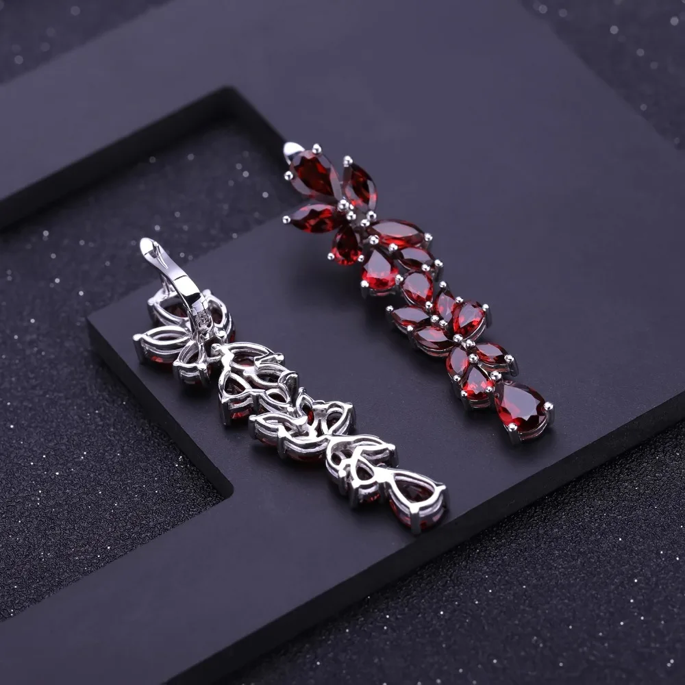 GEM'S BALLET 20.35Ct Natural Red Garnet Earrings 925 Sterling Sliver Leaves Branches Drop For Women Engagement Jewelry | Украшения и