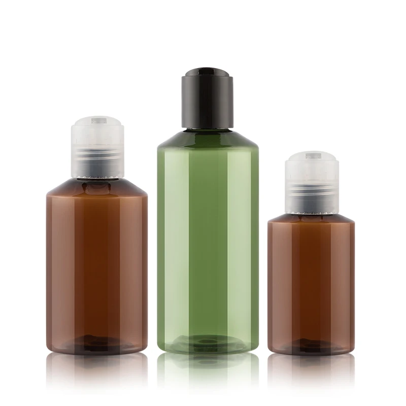 

24PCS 50ML/100ML/150ML/200ML/500ML Empty Refillable Brown/green PET Bottle With Disc top Cap Plastic Shampoo Container