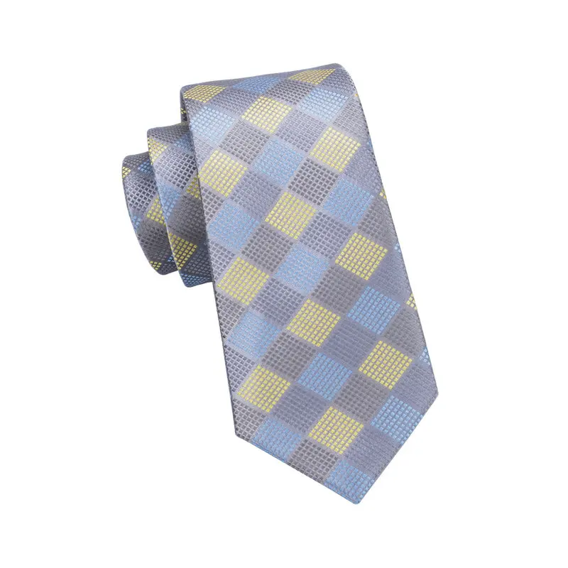 Мужской клетчатый галстук Hanky серые желтые синие галстуки запонки из 100% шелка для