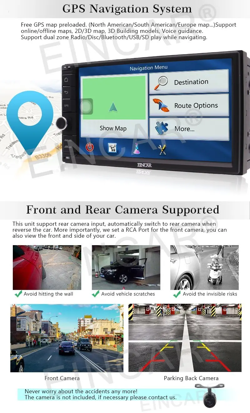 Задняя камера с автомобильным Радио Стерео Android6.0 Mashmallow HD емкость экрана