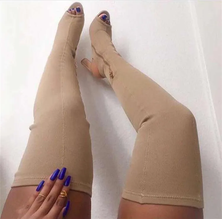 Designer Sexy Stretch Fabric Gladiator Over Knee High Heels Women Sandals Boots 2017 Celebrity Shoes Woman | Обувь