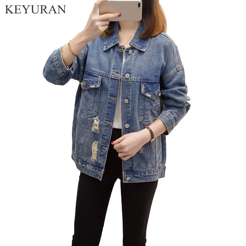 Женская ВИНТАЖНАЯ ДЖИНСОВАЯ КУРТКА свободная джинсовая куртка с аппликацией на