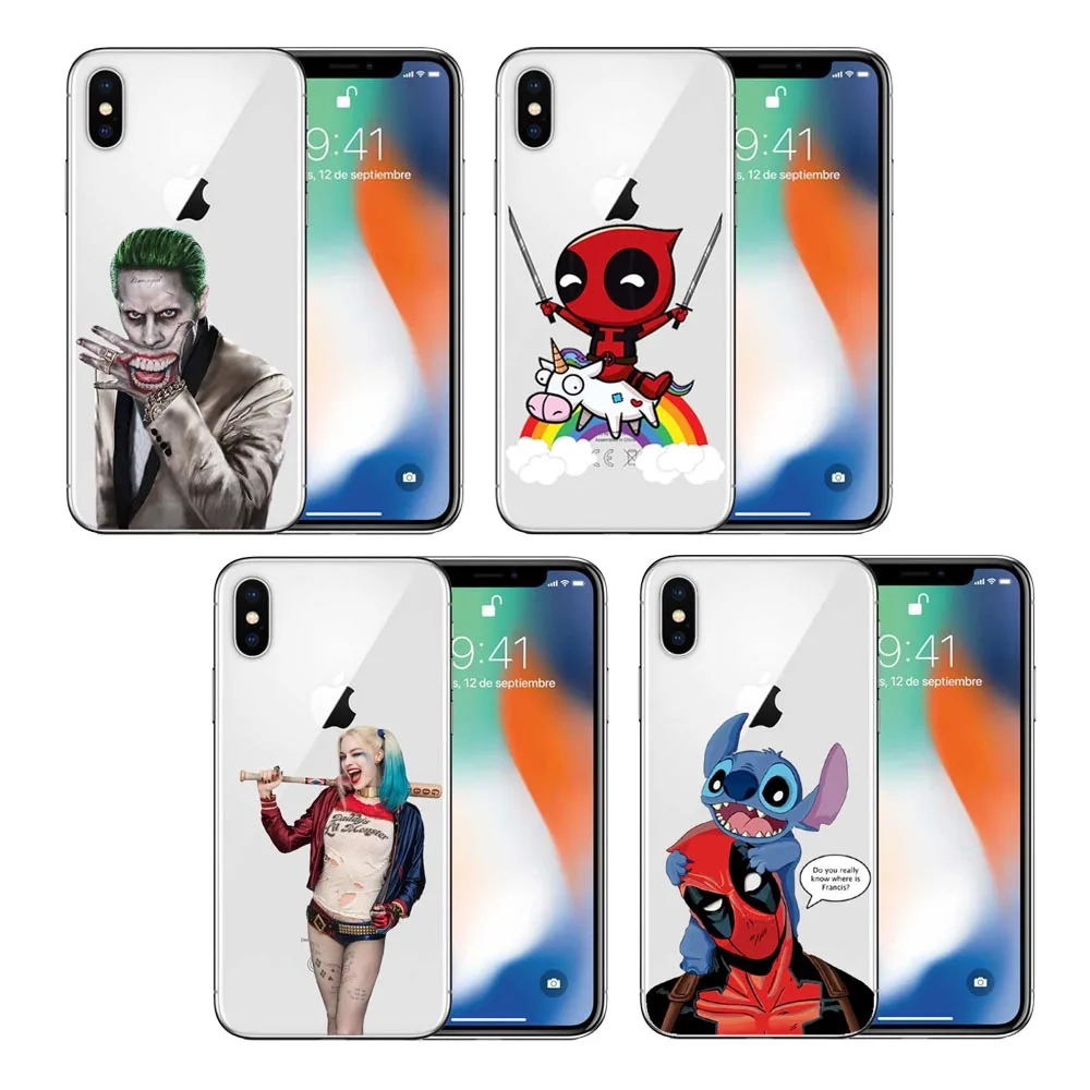 Deadpool Joker Harley Quinn Stitch transparent Soft TPU silicone Phone Case For iPhone X 10 6 6SPlus 7 7Plus 8 8Plus 5S SE |