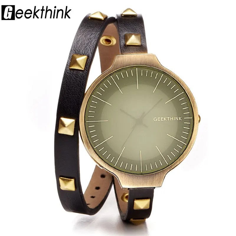 Geekthink Мода ретро Для женщин браслет Часы дамы Повседневное кожа кварцевые платье