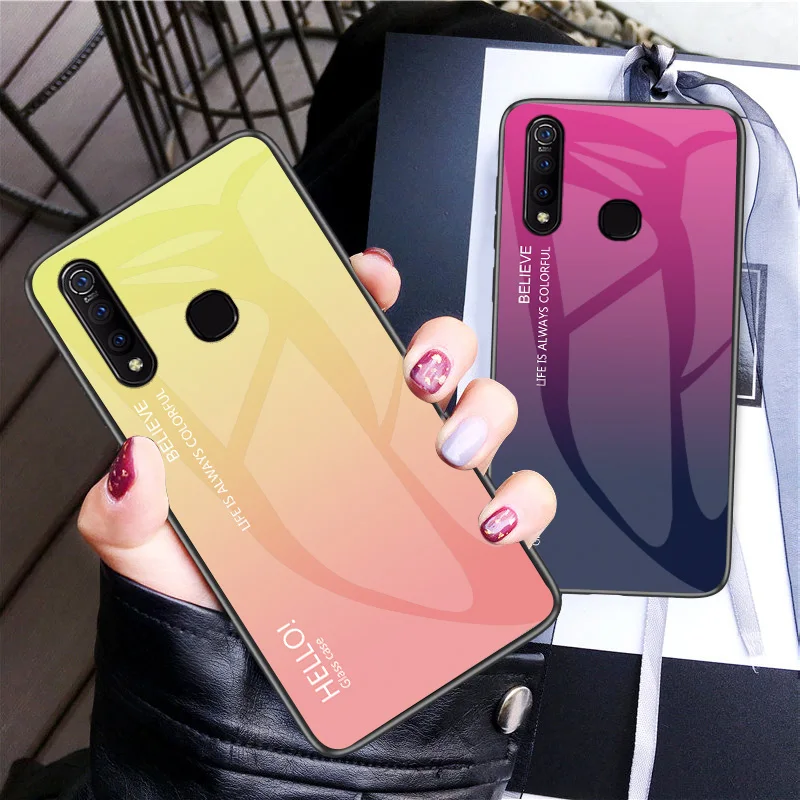 ДЛЯ VIVO Z1 Pro Чехол из закаленного стекла с градиентом Мягкий силиконовый чехол для