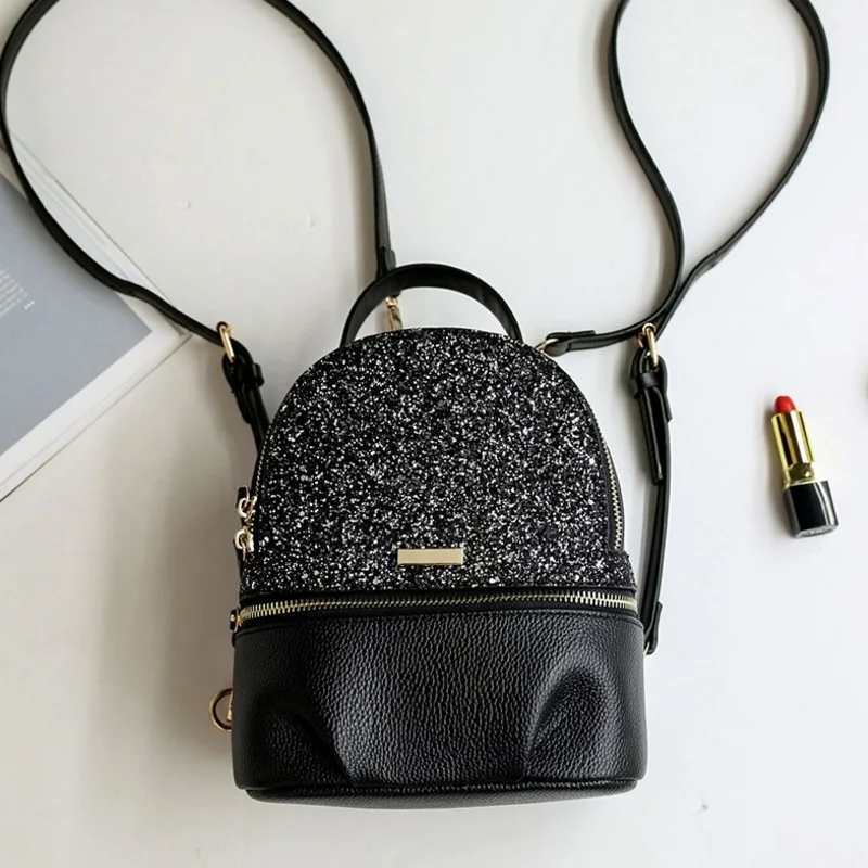 Черный рюкзак с блестками и стрекозой для девочек подростков маленький дорожный