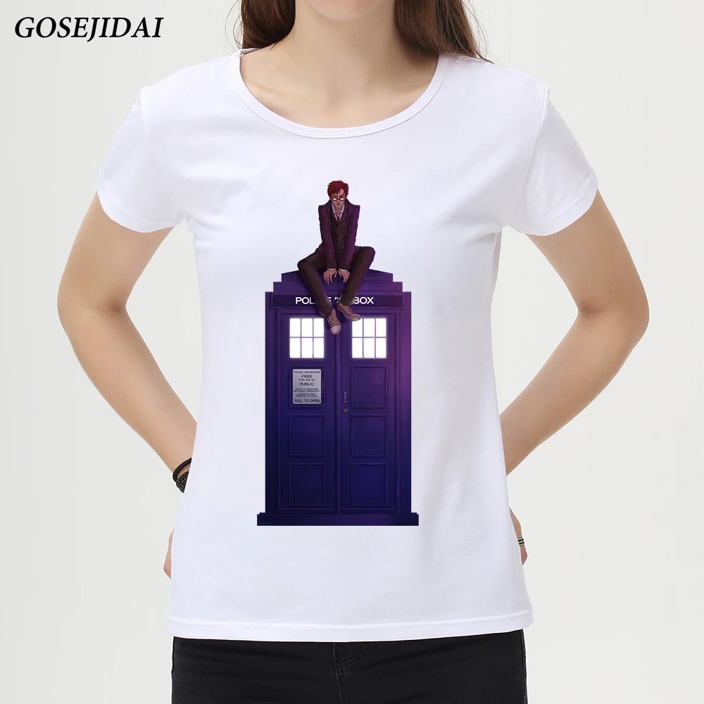 Женская футболка с коротким рукавом Doctor Who Повседневная белая на заказ B74 | одежда