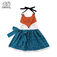 emmababy toddler girls 3d fox print boutqiue dress kids halter cartoon summer party lace dress sundress dresses