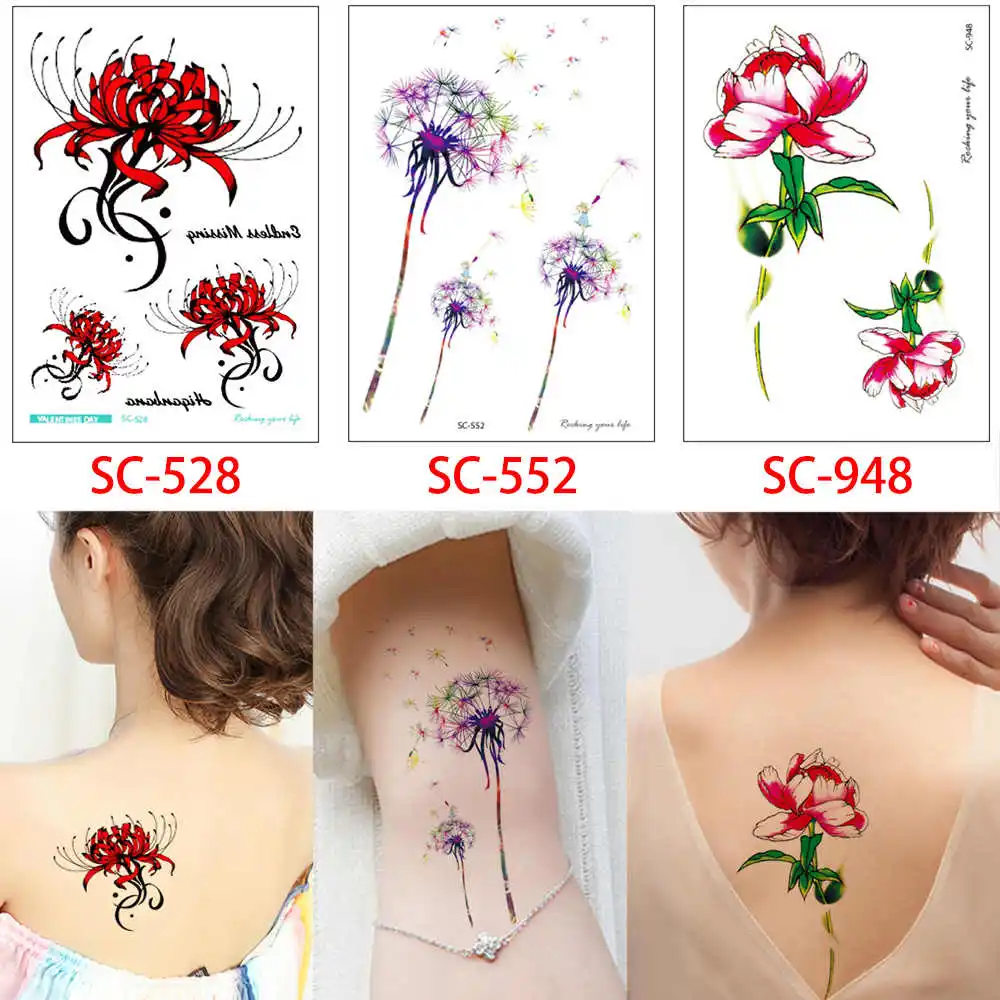 SC Set 37 Glaryyears 3 шт./компл. мультфильм SC временная татуировка Стикеры Цветной рисунок с цветами, милая детская татуировки тела для Для женщин Для мужчин наклейка - Цвет: SC Set 37