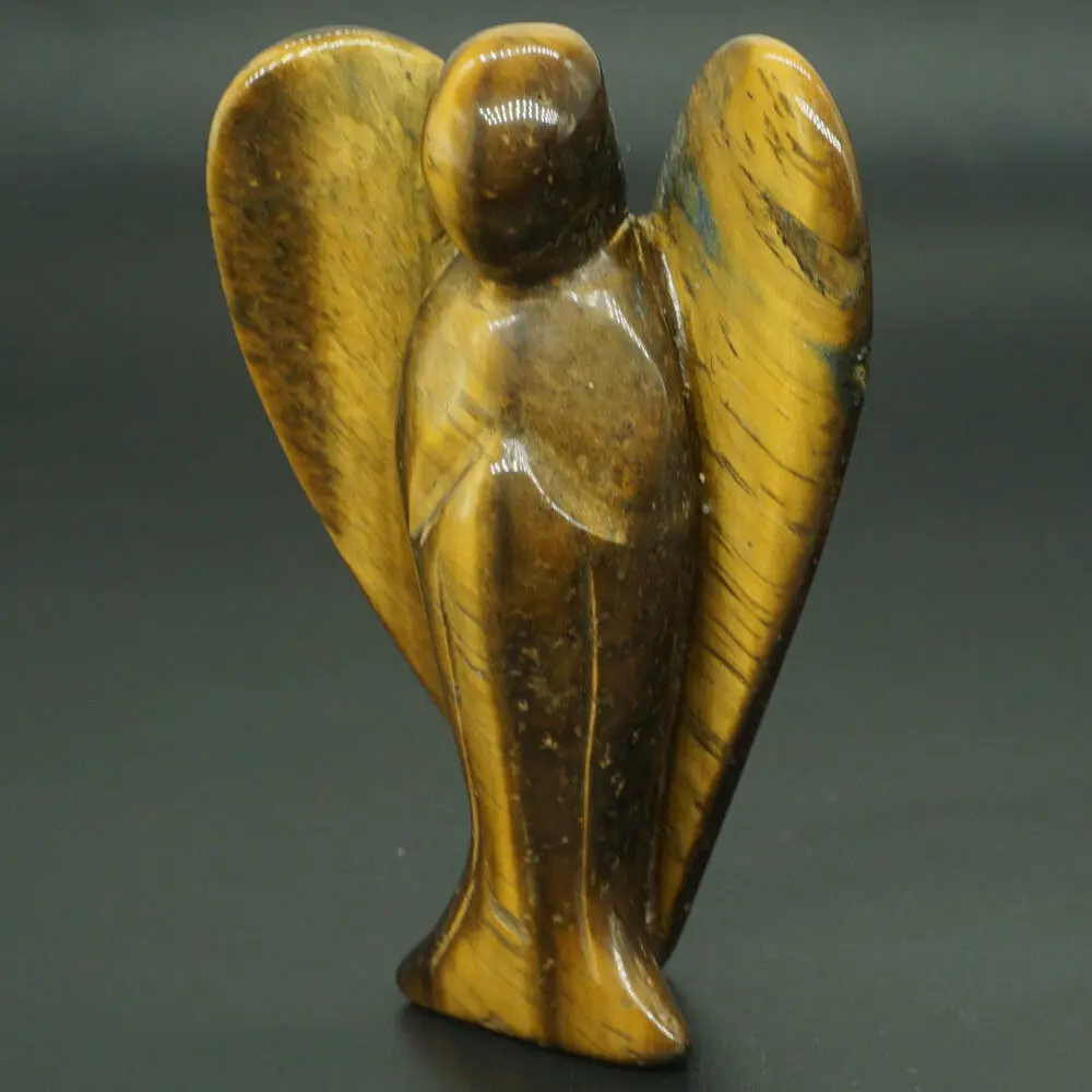 

Angel Figurine Miniature Carved Natural Yellow Tiger Eye Stone Healing Statue Crystal Home Decoration Accessories 3 Inch
